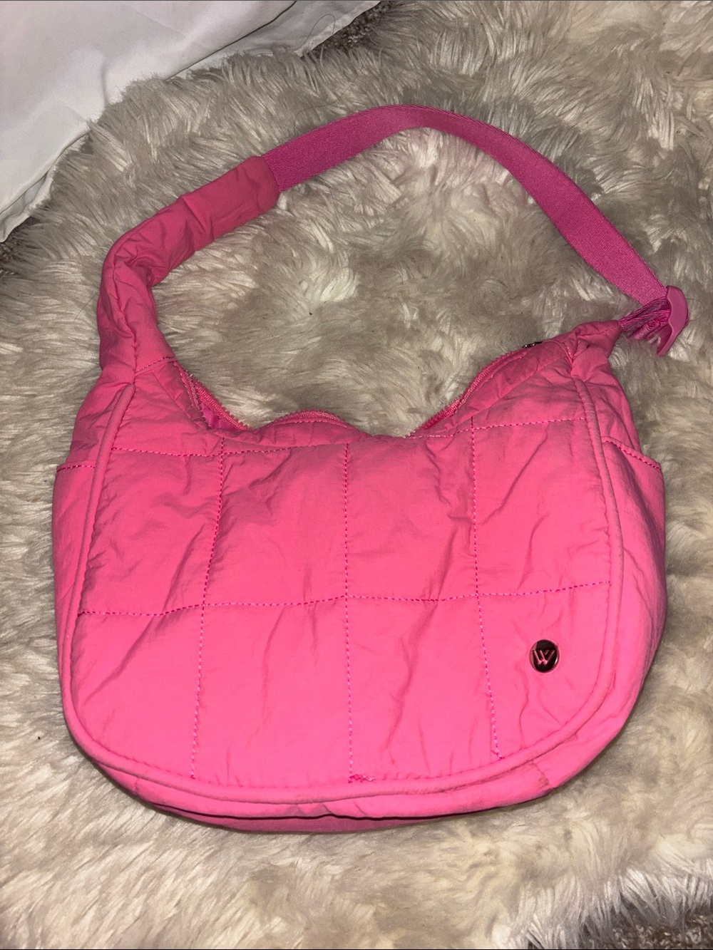 Quilted Hot Pink Shoulder Bag with Padded Strap